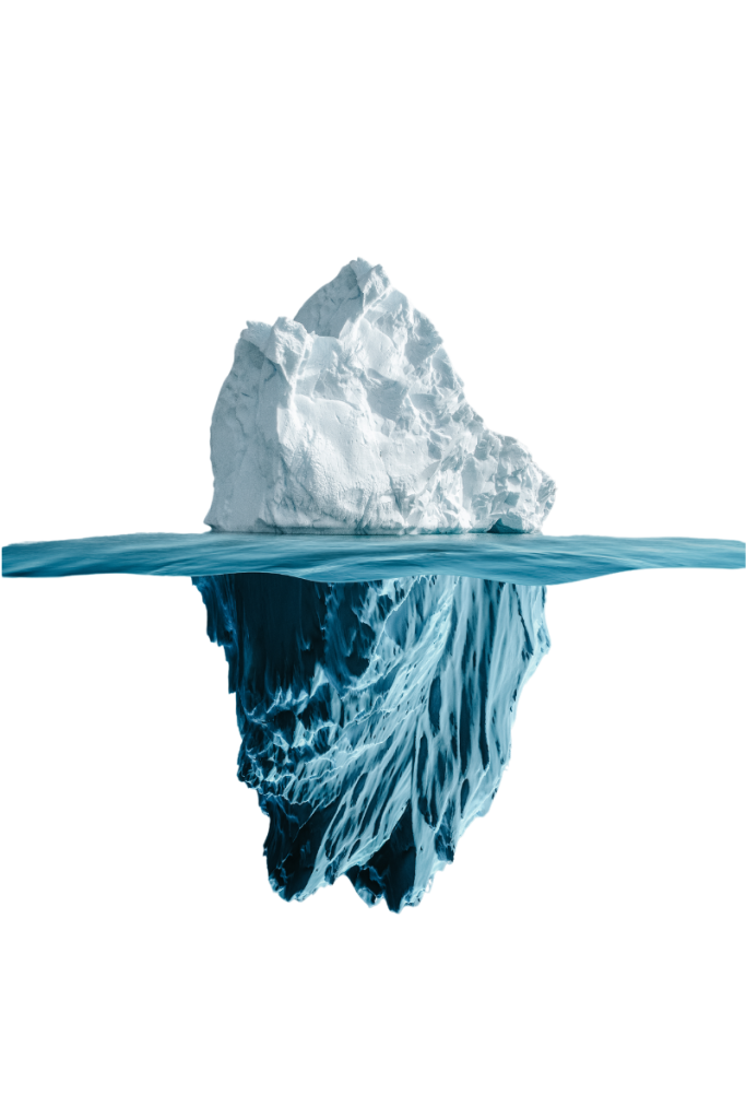 Iceberg symbolizing the real depth of alcohol addiction.